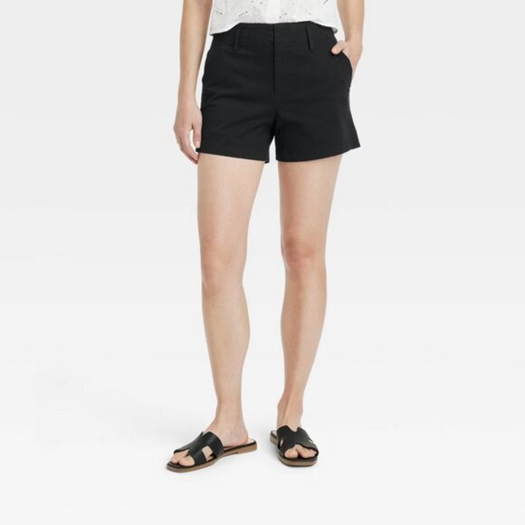 Women's High-Rise Everyday Chino Shorts - A New Day™ Black 0 - Picture 1 of 5
